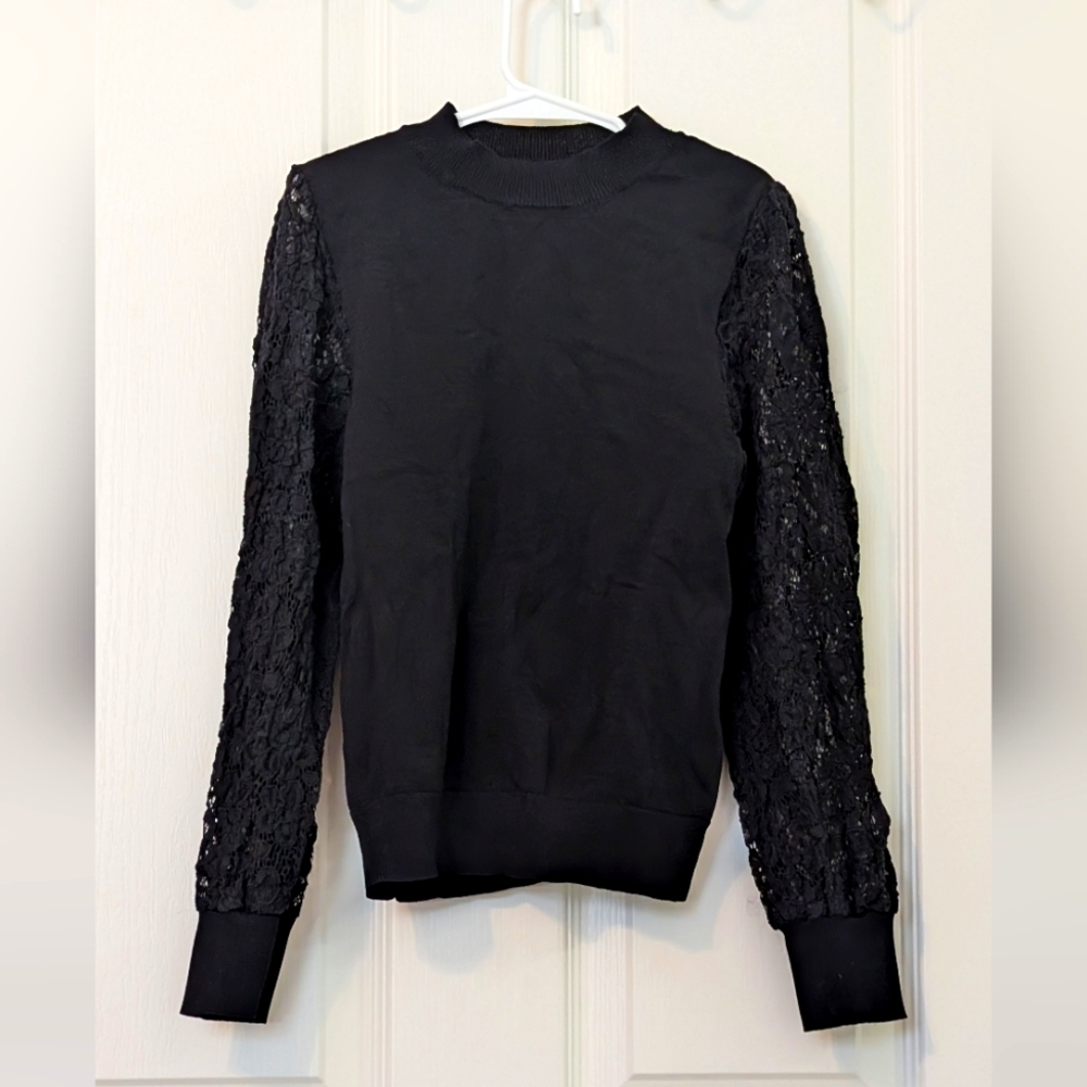 Kids Lipsy LONDON Elegant Black Lace Sleeve Top